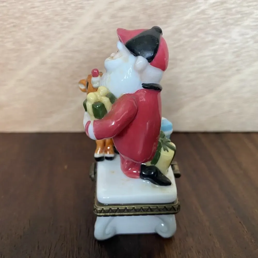Midwest Of Cannon Falls Rudolph And Santa Trinket Box Vintage 1999 w/ Present